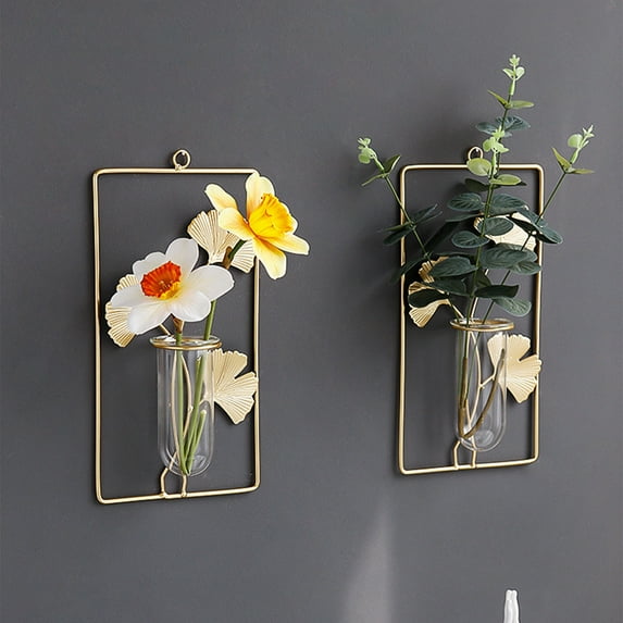 YFGEFTR Decorative Wall Vase, Gold Decor Metal Plant Holder, Metal Wall Decor with Gingko Biloba Art Great for Home Hotel Decoration