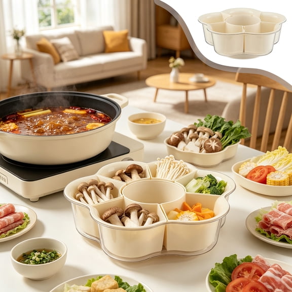 YFGEFTR Divided Serving Tray, Hot Pot Ingredient Tray, Portable Snackle Veggie Tray for Kitchen/Party/Travel/Picnic