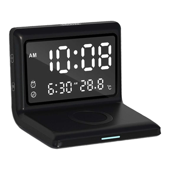 YFGEFTR Dual Alarm Clock with Wireless Charger, Smart Nightstand Clock with Calendar, LED Display, and Dual Device Charging