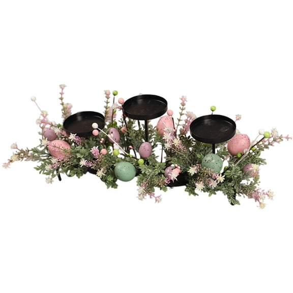YFGEFTR Easter Eggs Candle Holder Cup, Candle Sticks lamp Tea Light Candlestick Holder with Artificial Plants Flowers for Spring Easter Home Table Centerpiece Decors (Exclude Candles)