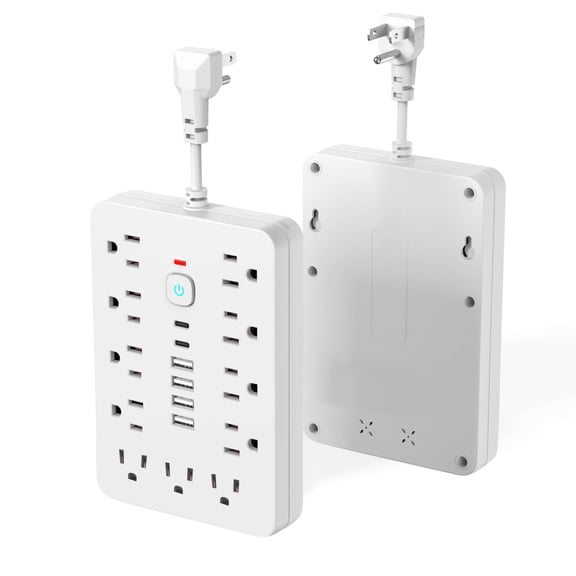 YFGEFTR Extension Cord, Power Strip with Multiple Outlets Flat Plug with Widely Spaced Outlets & USB, Wall Mount Charging Station for Home and Office