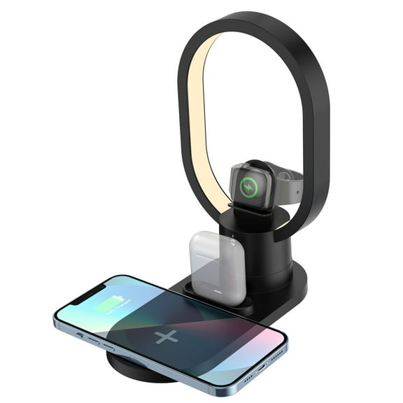 YFGEFTR Foldable LED Table Lamp with Wireless Charger Digital Alarm Clock Eye-Care Lighting 15W Qi Charger for Phone/Headphones, Charger Compatible