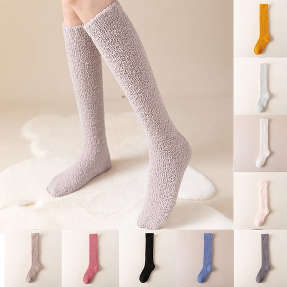 YFGEFTR Fuzzy Socks for Women Knee High Fluffy Soft Warm Stocking Cozy Slipper Plush Winter Long Christmas Socks