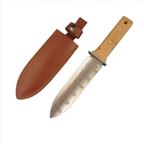 YFGEFTR Garden Knife with Leather Sheath and Sharpening Stone, 6 Inches Stainless Steel Blade, Serrated Side Garden Soil Knife Tools Gifts for Gardeners Men