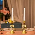 thumbnail image 1 of YFGEFTR Gold Bow Taper Candle Holder Modern Candlestick Holders Metal Candle Holders Set of Mantel Decorative Candle Sticks for Wedding, Dinning, Party,Home Decor, 1 of 6