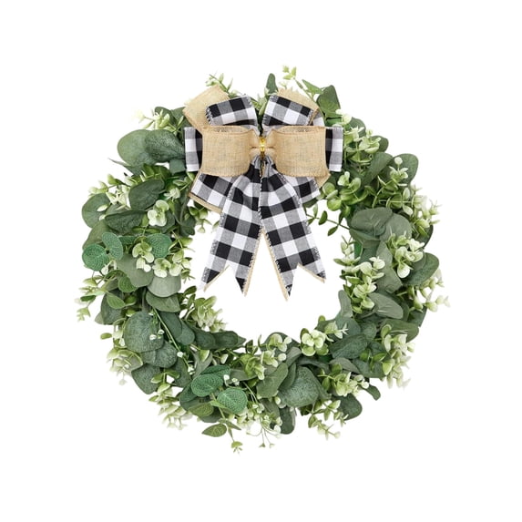 YFGEFTR Green Artificial Eucalyptus Wreath with Welcome Sign 14in Spring Summer Wreath with White Berries for Front Door Wall Window Festival Porch Farmhouse Patio Garden Decor