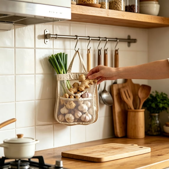 YFGEFTR Hanging Mesh Storage Bag, Reusable Net Produce Bags for Kitchen and Home Use, Ideal for Vegetables/Produce/Small Household Items