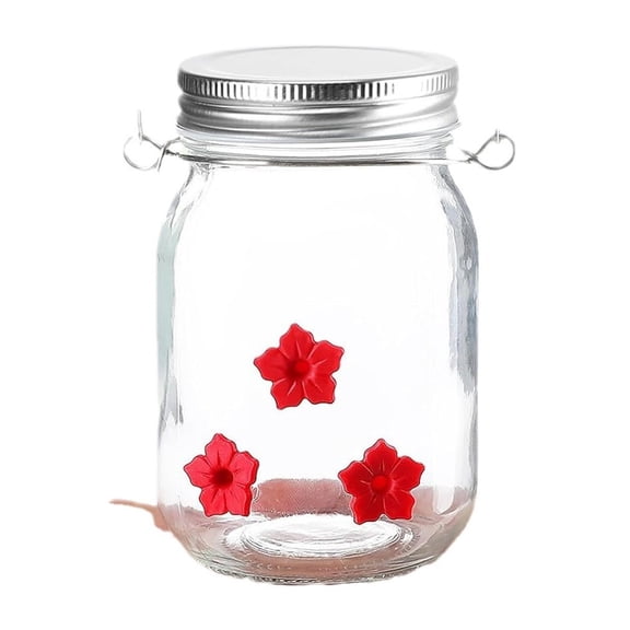 YFGEFTR Hummingbird Feeder for Outdoors - Durable Mason Jar Glass Humming Bird Feeder with 8 Perforated Flower Nozzles, Wide Top Opening for Easy Filling & Cleaning