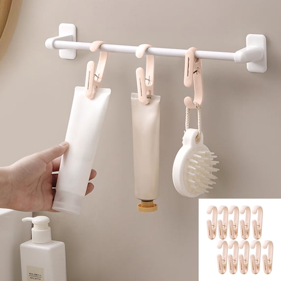 YFGEFTR Laundry Hooks with Clips, Heavy Duty Clothes Pins & Single Clip Hangers, Outdoor Closet Organizer for Socks/Towels/Bathroom/Kitchen(10 pcs)
