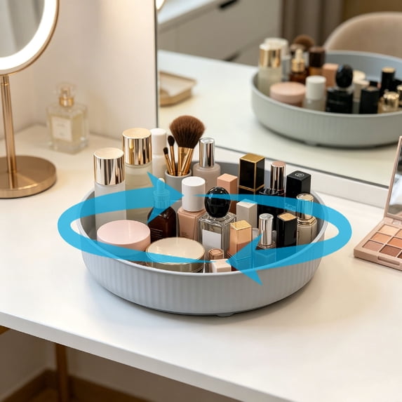 YFGEFTR Makeup Perfume Organizer Tray, Round Tray with Large Capacity, for Dresser/Vanity/Bathroom Countertop, 360 Degree Rotating