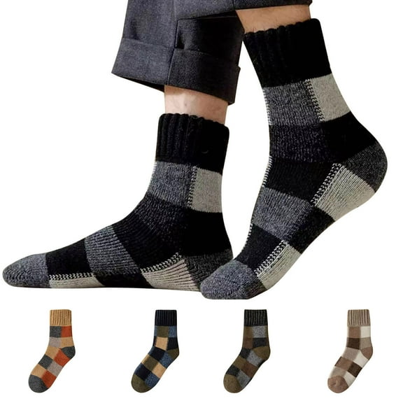 YFGEFTR Merino Wool Socks Casual Warm Socks with Ribbed Panels for Winter Cozy Mid-Calf Socks for Men & Women