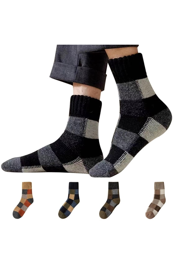 Merino Wool Socks Casual Warm Socks with Ribbed Panels for Winter Cozy Mid-Calf Socks for Men & Women
