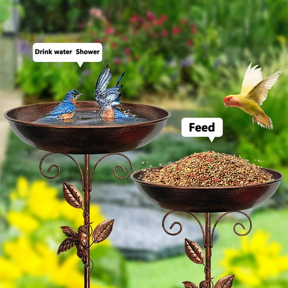 YFGEFTR Metal Bird Bath for Outdoors with Hummingbird on Pole, 30 Inch Height Garden Birdbath, 12 Inch Antique Bronze Freestanding Birdfeeder Bath for Yard Patio