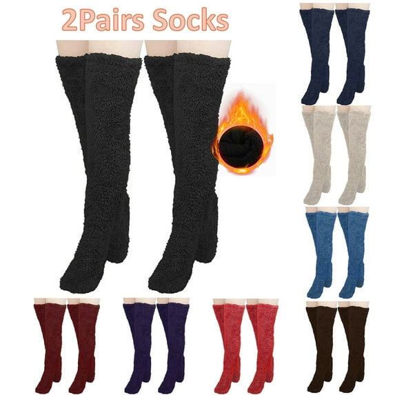 YFGEFTR Over Knee High Fuzzy Socks Plush Slipper Stockings Furry Long Leg Warmers Winter Home Sleeping Socks