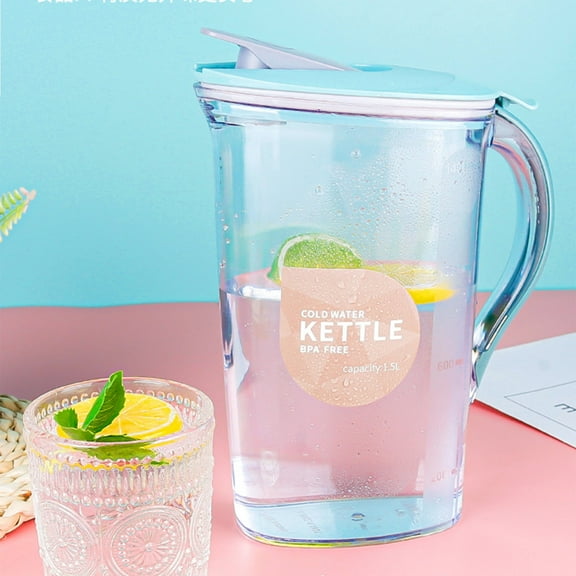YFGEFTR Plastic Water Pitcher with Flip Top Spout Lid, Clear Slim Water Container for Fridge Door Juice Pitcher with Scale Line for Tea, Lemonade, Handmade Drinks