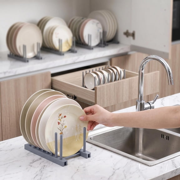 YFGEFTR Plate Holders Organizer, Detachable Upright Kitchen Drying Plate Holder, Plastic Plate Rack Stand Keep Dry for Dish/Bowl/Cutting Board/Serving Tray and More, Easy to Clean
