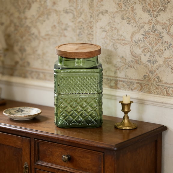 YFGEFTR Square Glass Canister, Candy Jar with Lid, Decorative Mason Jar for Coffee Bar Kitchen Party Counter