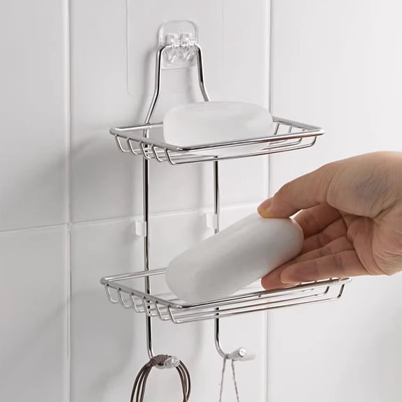 YFGEFTR Stainless Steel Soap Dish, Rustproof Bathroom Shower Shelf Organizer with Fast Drainage, Double Layer Soap Rack for Bathroom Shower Kitchen