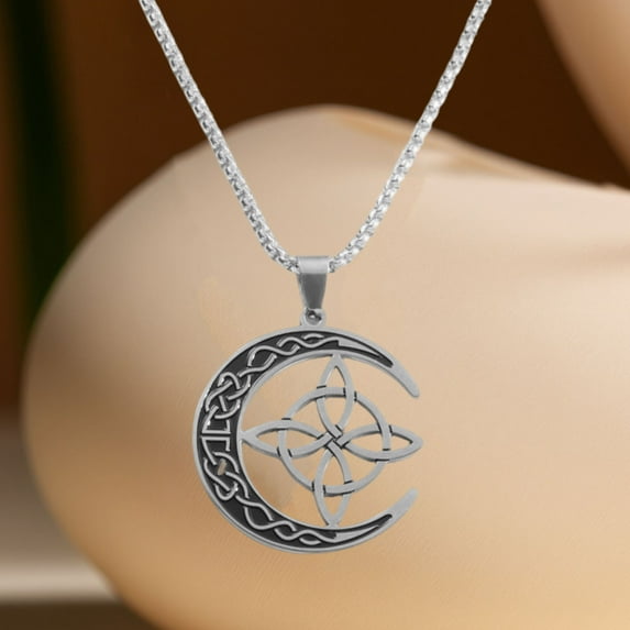 YFGEFTR Star Moon Necklace for Men Women Stainless Steel Retro Celtic Knot Crescent Pendant Irish Jewelry Gift