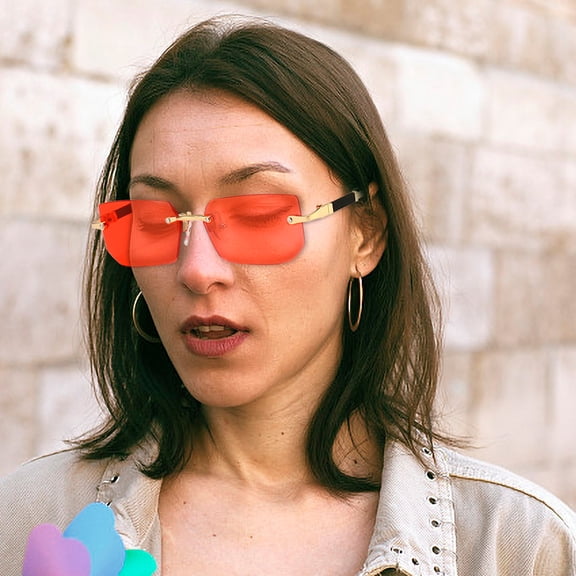 YFGEFTR Street Knitted Rimless Luxury, Rectangle Y2k Sunglasses for Women Cute Rimless Clear Frameless Tinted Lens 2000S Trendy Shades Butterfly Glasses