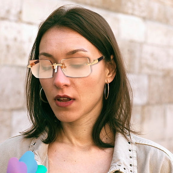 YFGEFTR Street Knitted Rimless Luxury, Rectangle Y2k Sunglasses for Women Cute Rimless Clear Frameless Tinted Lens 2000S Trendy Shades Butterfly Glasses