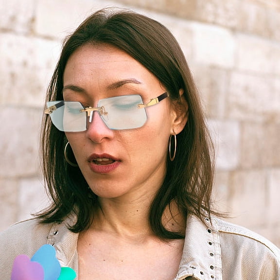 YFGEFTR Street Knitted Rimless Luxury, Rectangle Y2k Sunglasses for Women Cute Rimless Clear Frameless Tinted Lens 2000S Trendy Shades Butterfly Glasses