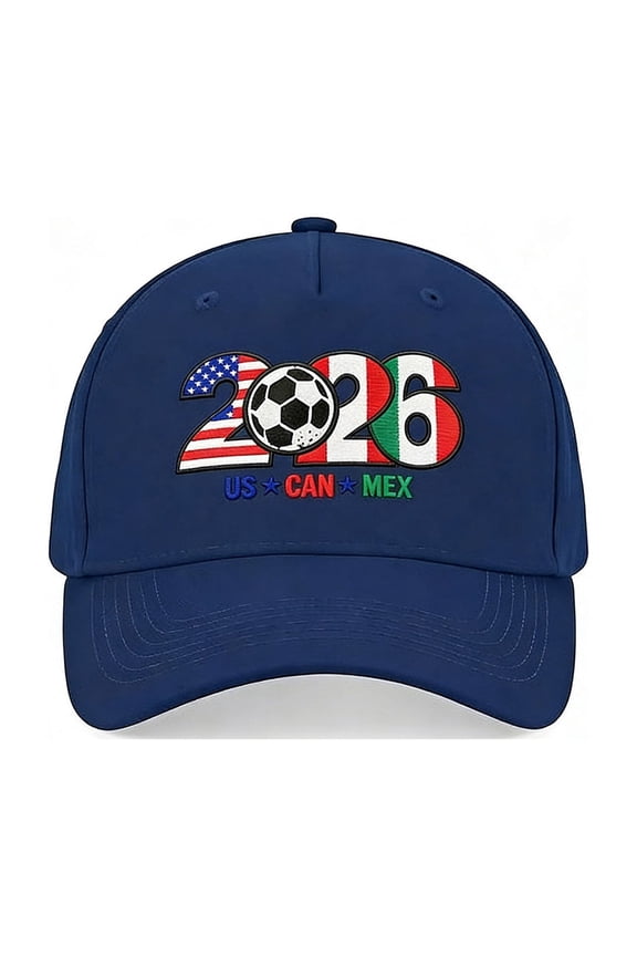 Structured 5 Panel Baseball Cap, 2026 USA Canada Mexico Embroidered Hat, Snapback Trucker Style, Cotton Blend Crown, Adjustable Snap Closure, Outdoor Sun Hat