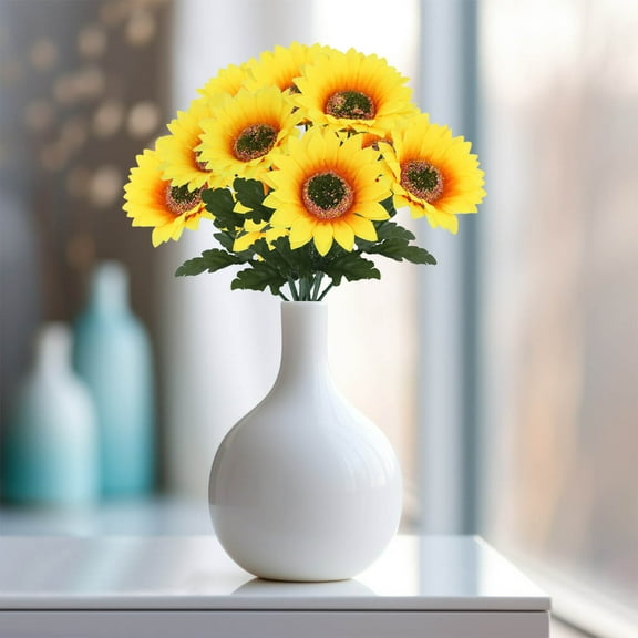 YFGEFTR Sunflowers Artificial Flowers with Long Stems Silk Fake Large Sunflowers Bouquet Faux Sunflower Arrangement for Outdoor Indoor Home Vase Table Wedding Party Garden DIY Decor (Yellow)