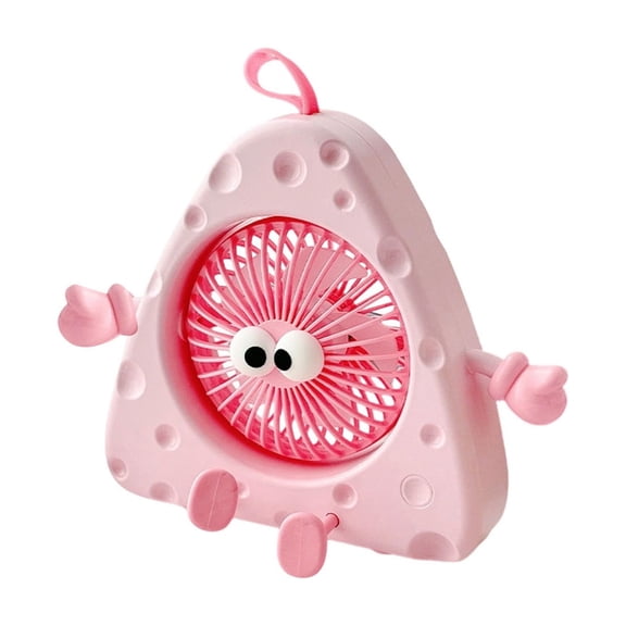 YFGEFTR Triangle Cheese Fan Pink, 800mAh Battery, Small Desk Breeze, Rechargeable Personal Cooling, Cute Food Shape, USB Powered