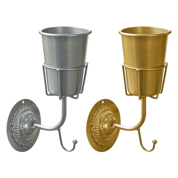 YFGEFTR Vintage Brass Wall Vase, Multifunctional Wall-Mounted Organizer Container with Hook, for Flowers,Keys & Small Items,Kitchen Bathroom Bedroom Organization & Decor