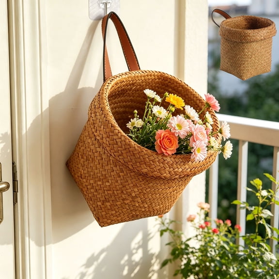 YFGEFTR Wall Hanging Basket, Woven Storage Basket, Multifunctional Storage Basket with Strap for Bedroom/ Entryway/Kitchen