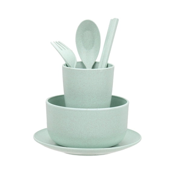 YFGEFTR Wheat Straw Set Green, 6 Piece Tableware, Eco Friendly Portable Kitchen Set, Travel Cutlery Gift, BPA Free