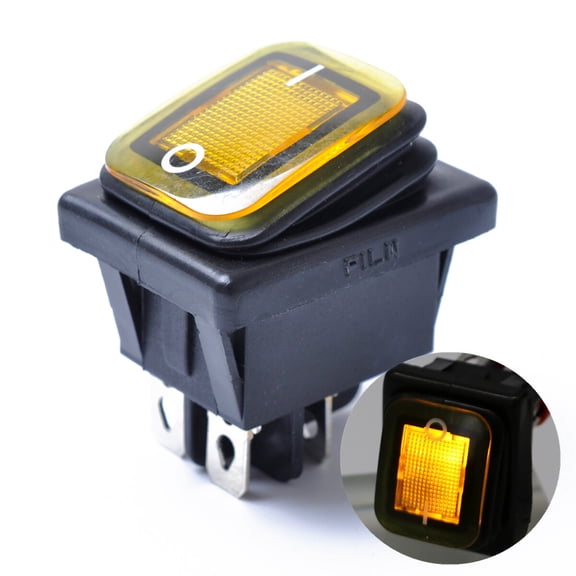YFJQTZX Rocker Toggle Switch On-Off-On 4 12V DC Car Boat Automobiles Waterproof LED Latching Switches (Yellow Light)