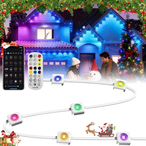 YFL 100ft Permanent Outdoor Lights, Smart RGB LED Eaves Lights with App & Remote Control, IP65 Waterproof, Music Sync & DIY Scenes, 60 LED Dreamcolor String Lights for Christmas, House & Patio Decor