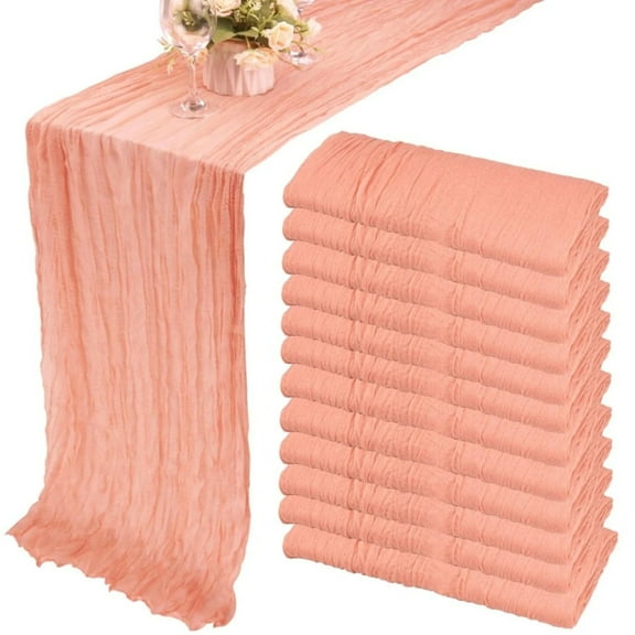 YFLXDMLYYSC 12 Pack 35x120 Inch Cheesecloth Table Runner Gauze Table Runner 10FT Boho Cheese Cloth Table Runner Bulk Table Runners,Peach Coral