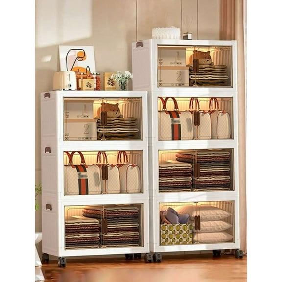 YFLXDMLYYSC  3 Layers 50cm Storage Bins with Lids,Stackable Storage Bins with Wheels Collapsible Storage Bins,Foldable Storage Containers with Door for Home and Office Closet Organizers Storage Bins