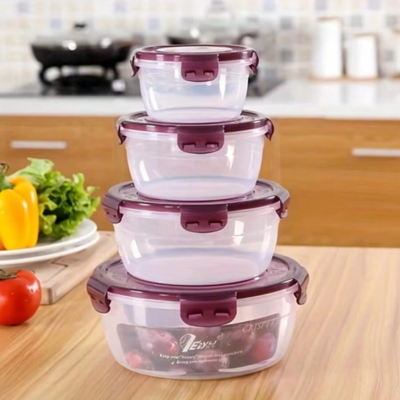 YFLXDMLYYSC 4pcs/Set Sealed Round Refrigerator Storage Box Trasparent Food Storage Container Snack Sealed Jar Stackable Microwave-Heated Lunch Box