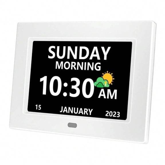 YFLXDMLYYSC 7 Inch Clock With Day And Date For Elderly Large Display Digital Clock 5 Alarm 3 Medicine Reminders