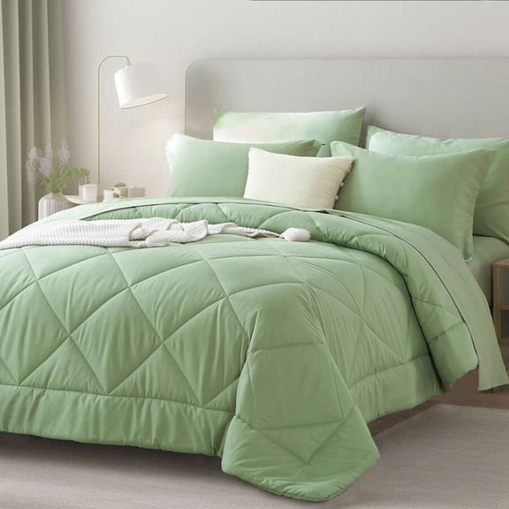 YFLXDMLYYSC 7 Piece Solid Color Bed Comforter Set Queen, Creative Geometric Pattern Design,Bed In A Bag For All Seasons, Includes Comforter, Flat Sheet, Fitted Sheet, Pillowcases, Ideal Gift.