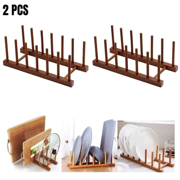 YFLXDMLYYSC Bamboo Wooden Dish Drying Rack, Baking Pan Drainer, Detachable Book Storage Holder for Home Organization and Display,Party & Christmas Storage - Carbonized Color 7 Columns 2 Pieces