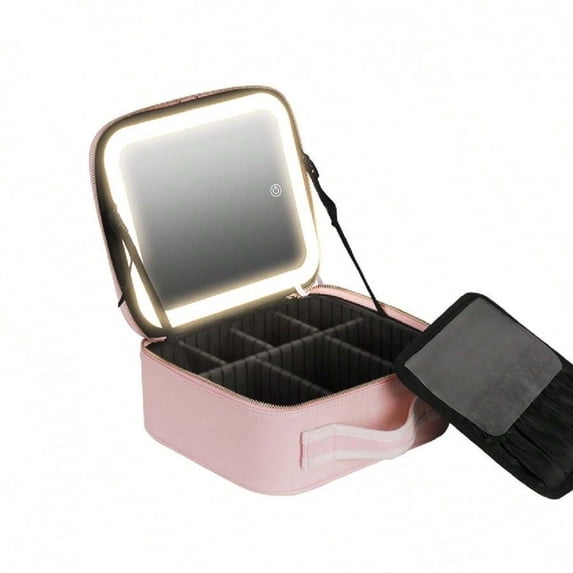 YFLXDMLYYSC Black LED Makeup Bag - Makeup Bag with Rechargeable Mirror, 3 Color Settings and Spacious Storage, Suitable for Women's Beauty Tools and Accessories, Bohemian Style