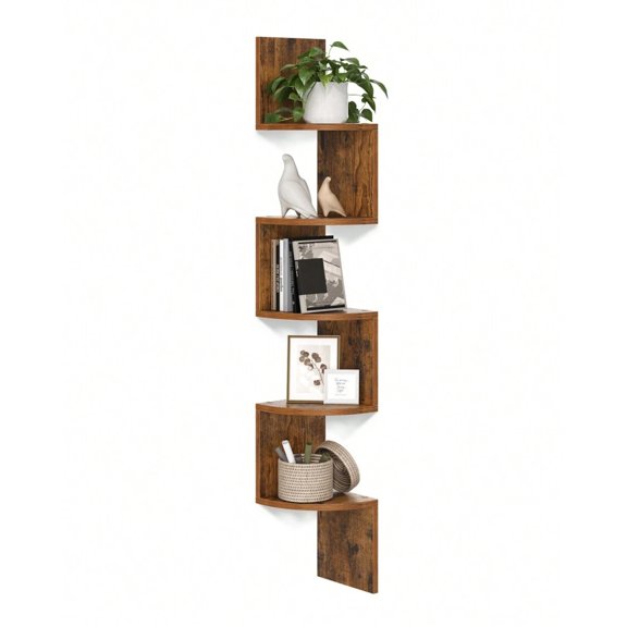 YFLXDMLYYSC Corner Shelf Wall Mount, 5-Tier Floating Wall Shelf, Corner Bookshelf, Plant Wall Shelf dor Bedroom, Living Room, Bathroom, Home Office, 7.9"D X 7.9"W X 49.6"H-Brown
