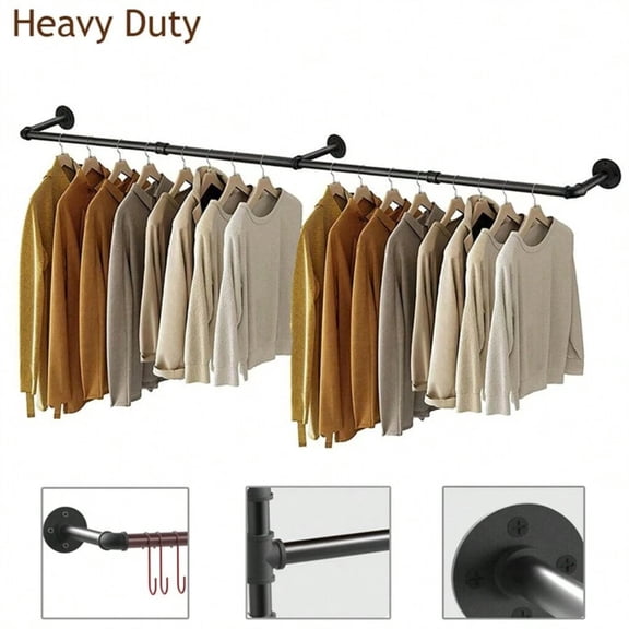 YFLXDMLYYSC Extra Long Black Pipe Clothes Rack Wall Mount Garment Closet Storage Rack Hanging Rail