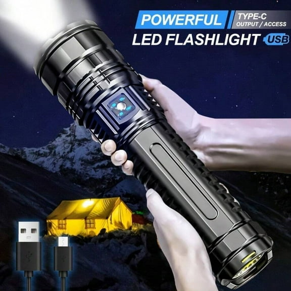 YFLXDMLYYSC Powerful Led Flashlights Tactical Rechargeable Flashlight Built-In 5000mAh Battery Long Range Spotlights Torch Light With COB Light