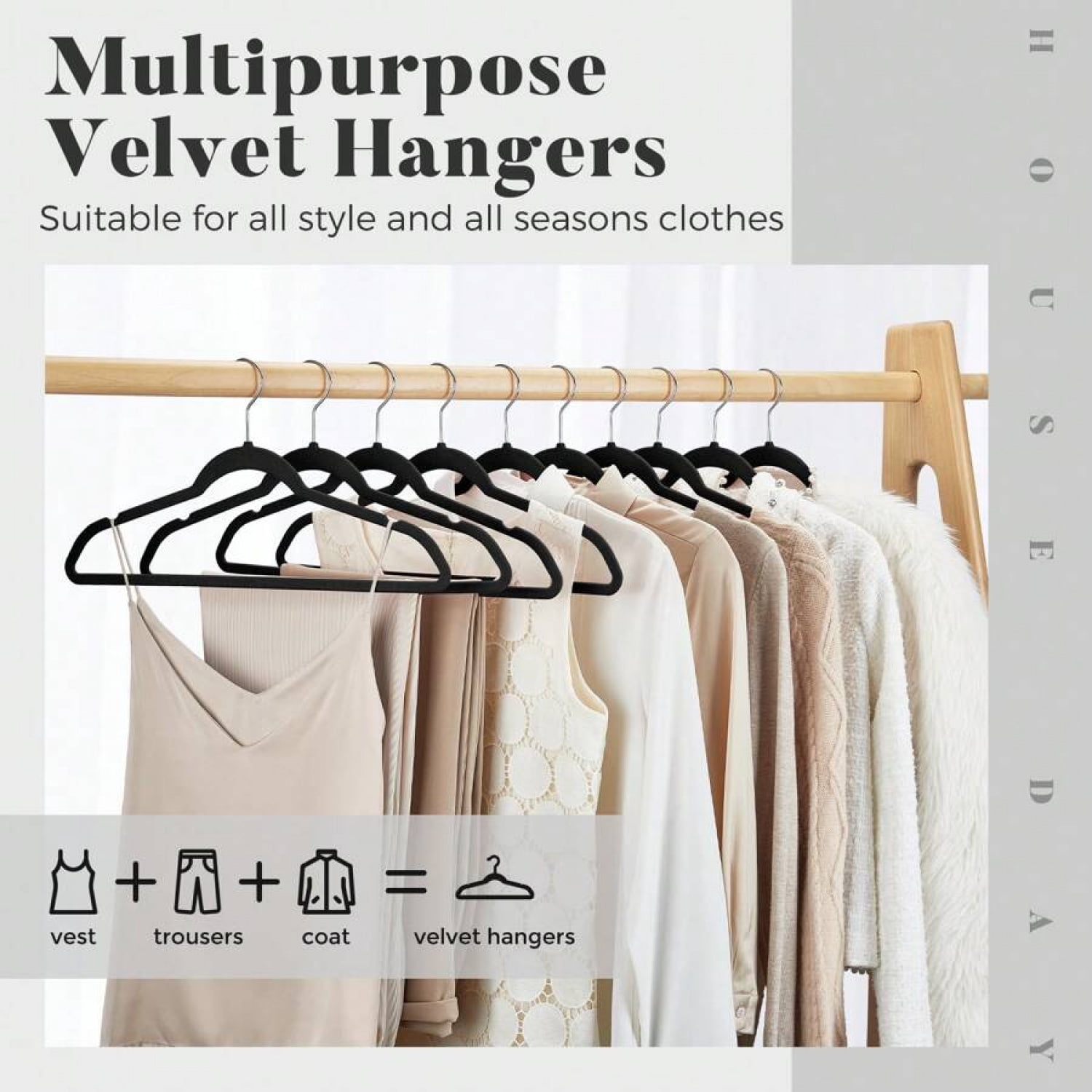 HOUSE DAY Velvet Hangers 30 Pack - Non-Slip Flocked Hangers, 360° Hook, Space Saving