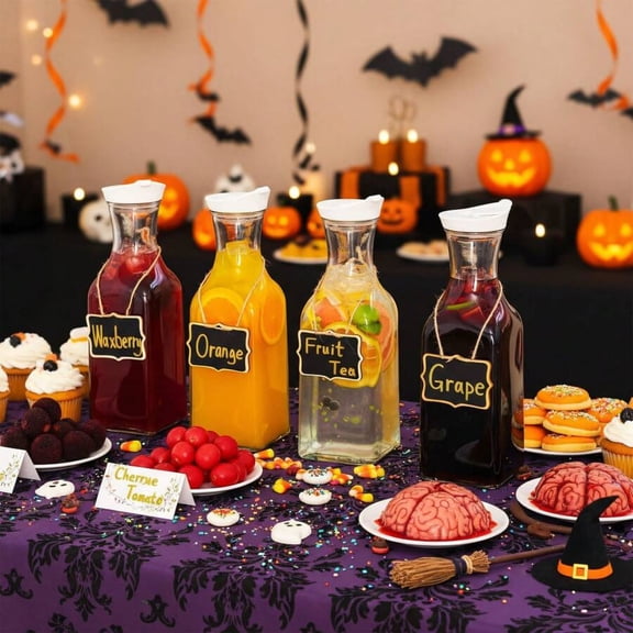 YFLXDMLYYSC Set Of 4 Glass Carafe With Lids, 1.5 L (50oz) Beverage Serveware Carafe, Clear Glass Pitcher For Iced Tea, Cold Beverage, Milk