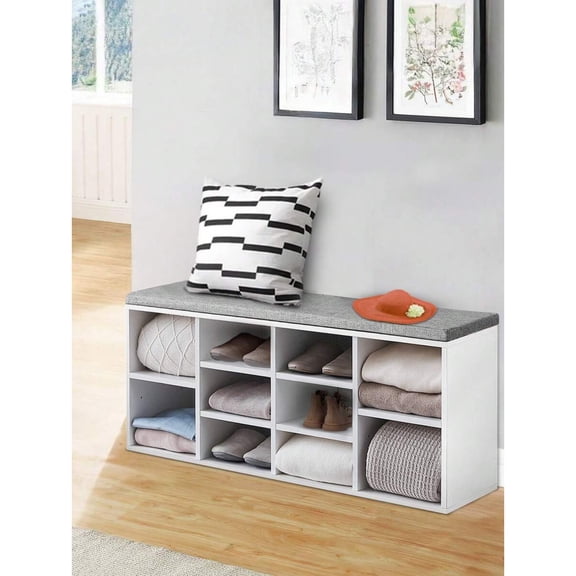 YFLXDMLYYSC Shoe Storage Bench, Entryway Bench With Storage, 3-Tier Shoe Rack Bench 10 Cubbies Adjustable Shelves Shoe Organizer Shelf For Hallway Front Door Living Room Bedroom