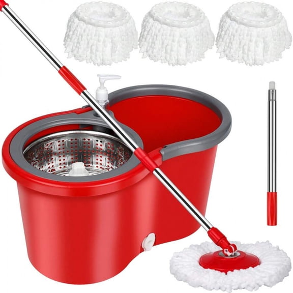 YFLXDMLYYSC Spin Mop And Bucket Set, 360 Spin Mop And Bucket With Wringer Set And 3 Microfiber Mop Refills, Stainless Steel 61" Extended Handle