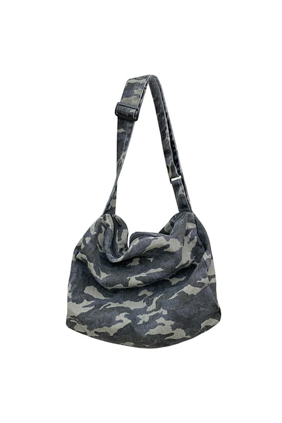 Canvas Crossbody Bag Retro Washable Camouflage Women Shoulder Handbag (Grey)