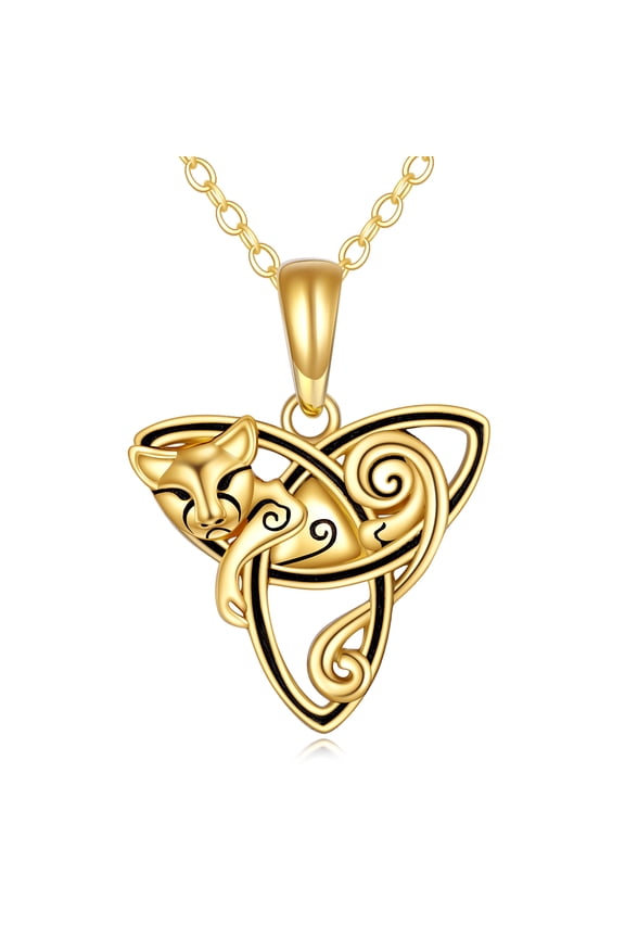 YFN 14K Gold Celtic Cat Pendant Necklace Elegant Jewelry for Women, Gift for Her